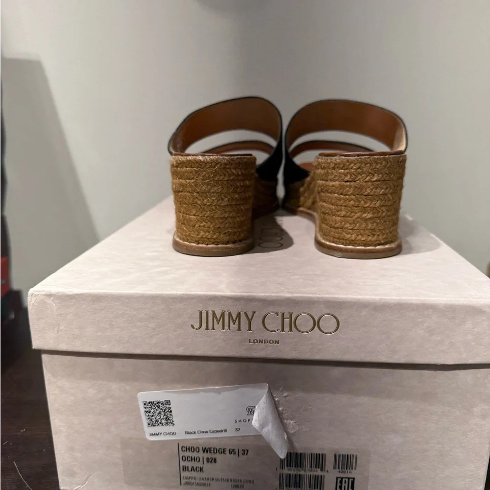 Jimmy Choo Ocho Black‎ and Brown Espadrille Wedge Shoes